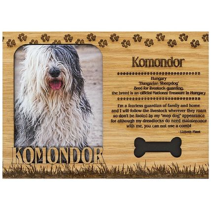 Komondor Engraved Wood Picture Frame Magnet