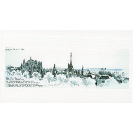 Barcelona Panoramic View Stunning Panoramic Painting Postcard