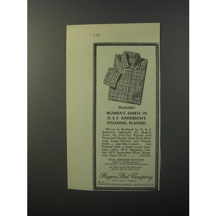 1953 Rogers Peet Shirts Ad - Women's shirts in D&J Anderson's Flannel