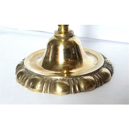 BRASS - CANDLE HOLDER - ORNATE BASE - 16 cm tall x 8 cm diameter GOOD