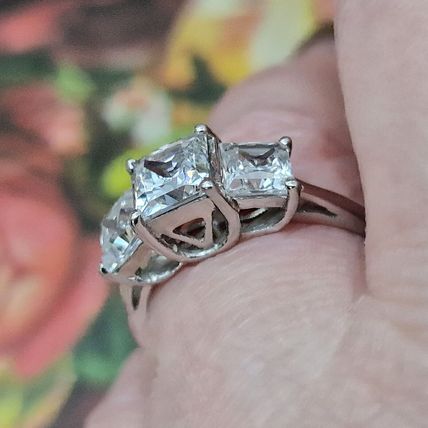 3ct Princess Cut Trilogy Ring Sz S½ Made With Swarovski Zirconia Plat 925 Silver