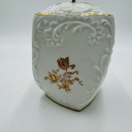 Limoges France Porcelain Floral Gold Painted Biscuit Jar Lidded 7" Twisted Rare