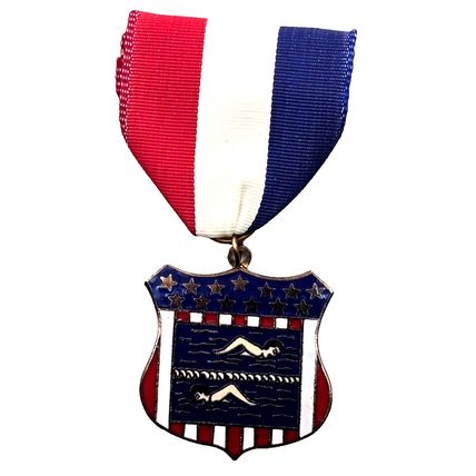 USA Swimming Lanes Crest Award Medal Red White Blue Stars (B28)