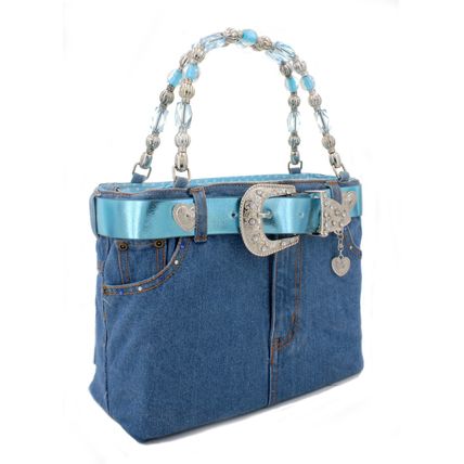Denim Jean Purse w/ Belt Buckle - Turquoise - BG-BJ119MTQ