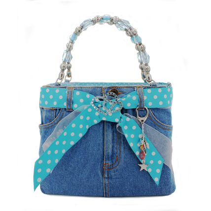Denim Jean Purse w/ Polka Dots Ribbon - BG-BJ117MTQ