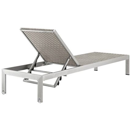 Set Of 6 Sun Lounge Chairs Aluminum Silver Frame Gray Rattan Commercial Quality