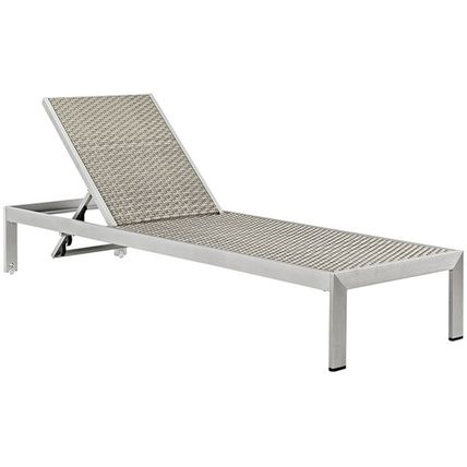 Set Of 6 Sun Lounge Chairs Aluminum Silver Frame Gray Rattan Commercial Quality