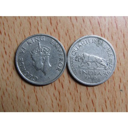 India 1946 1/4 Rupee Coin