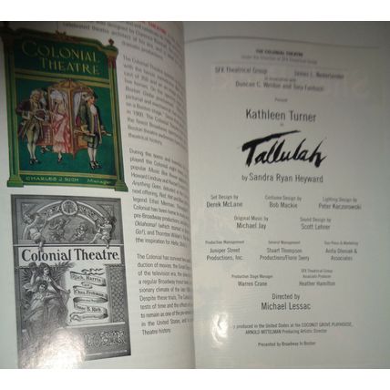 KATHLEEN TURNER IN "TALLULAH" - OCT 2000 PROSENIUM. Colonial Theatre, Boston