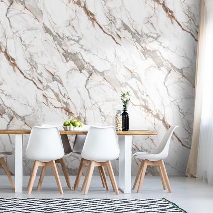 Marble Peel and Stick Waterproof Wall Paneling, 118" X 47" Calacatta Gold Glossy