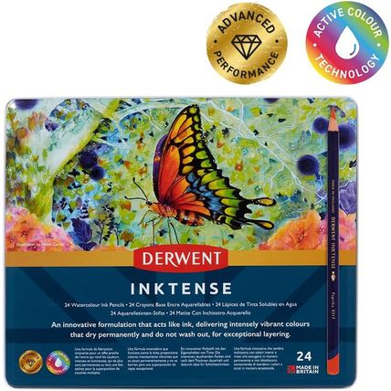 Derwent Inktense Pencils Tin, Set of 24, Great for Holiday Gifts, 4Mm round Core