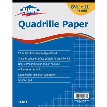 ALVIN Quadrille Paper Pad 50 Sheets of 8.5" X 11" Model 1432-1 Drafting and Grap