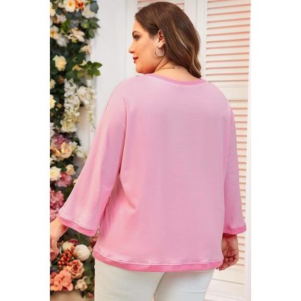 Bonbon Oversized Patched High Low Bracelet Sleeve Plus Size T Shirt
