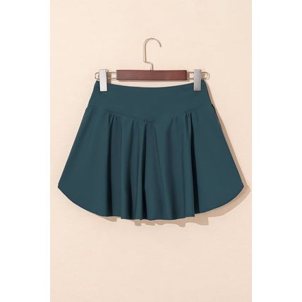 Sea Green Solid Pocketed Crossover High Waist Swim Skort