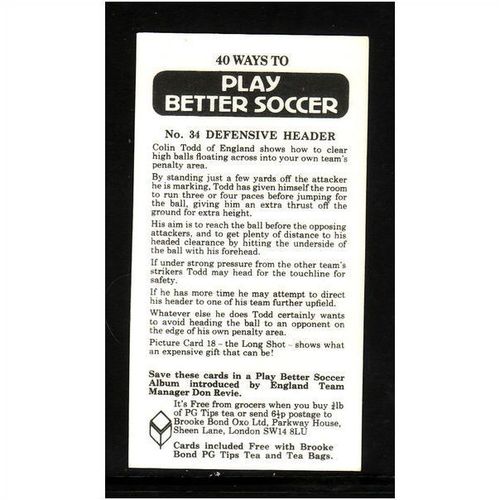 Brook Bond Play Better Soccer Defensive Header Card No 34 Mint