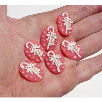 6 Pieces Resin Candy Cane Cameo Cabochon 3D Crafting