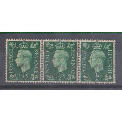 GB 1937 George VI 0.5d green horizontal strip of 3 SG 462