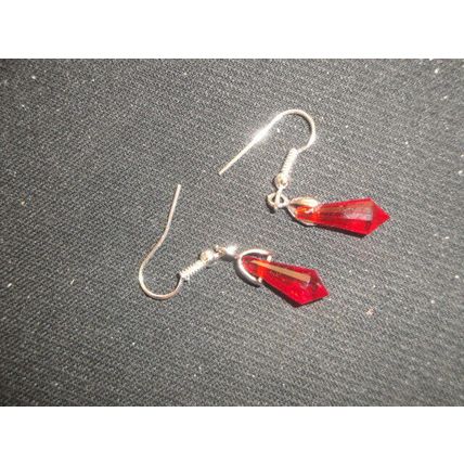 Small dainty faceted bright red crystal glass point dangle earrings