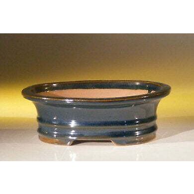 "Blue Ceramic Bonsai Pot - Oval 7.0"" x 5.5"" x 2.375"""