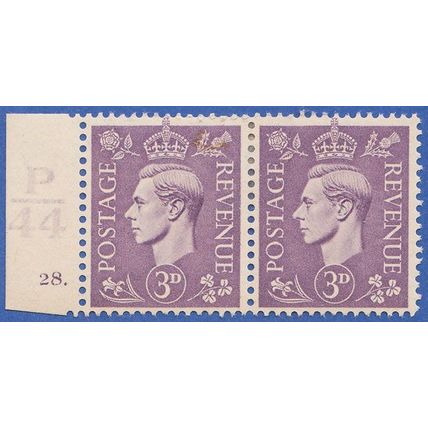 GB KGVI 1941 3d PALE VIOLET SG490 MOUNTED MINT PAIR CONTROL P44 28 WITH DOT