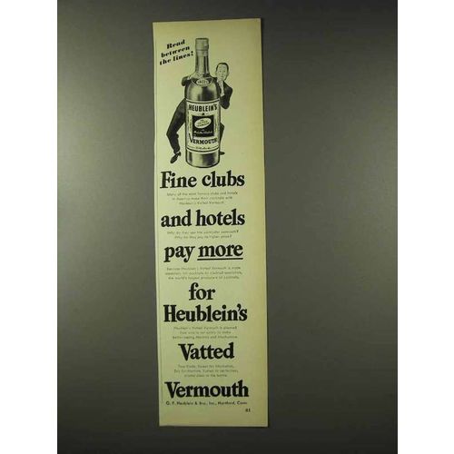 1948 Heublein's Vermouth Ad - Fine Clubs and Hotels
