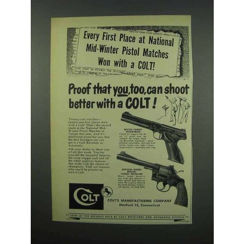 1952 Colt Gun Ad - Woodsman; Officers Revolver
