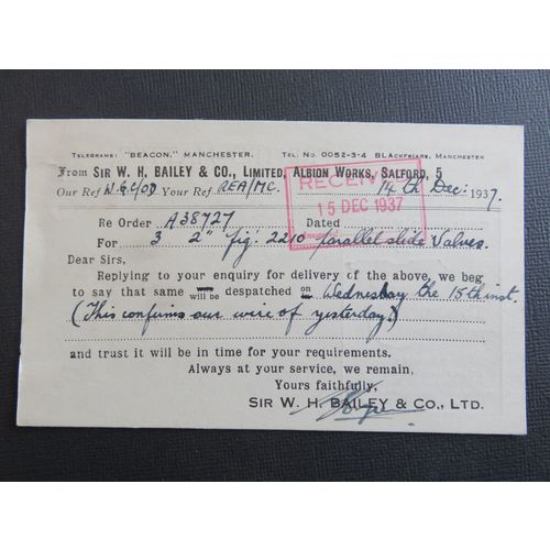 Sir WH Bailey & Co Salford, Messrs Abbott & Co, Newark 1937 Advertising Postcard