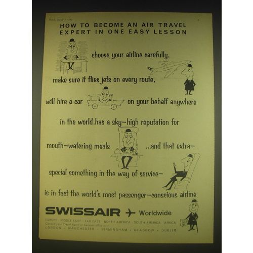 1963 Swissair Airline Ad - How to become an air travel expert in one easy lesson