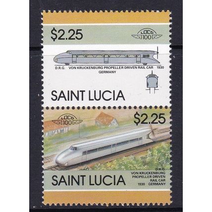 ST LUCIA 1986 LEADERS OF THE WORLD 5th SERIES TRAINS $2.25 PAIR MNH SG870-1