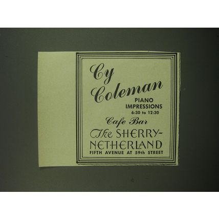 1949 The Sherry Netherland Hotel Ad - Cy Coleman Piano Impressions 6:30 to 12:30