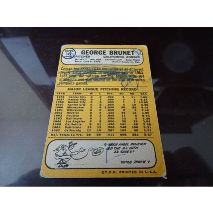 1968 Topps Card # 347 George Brunet Poor (1) California Angels