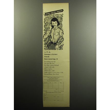 1957 Saks Fifth Avenue Shirts Advertisement - keeps sister from borrowing it
