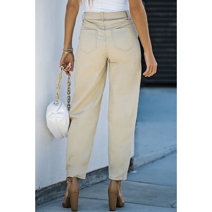 Khaki Solid High Waist Casual Pants