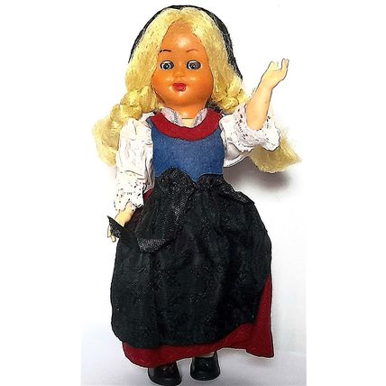 ASTRID ** DOLL in TRADITIONAL SCANDINAVIAN DRESS - Red & Blues - 15 cm VERY GOOD