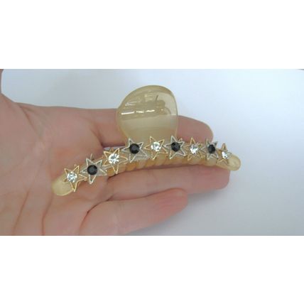 Clear transparent lite golden beige crystal star hair claw clip for fine, thin