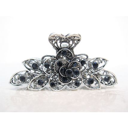 Silver metal flower blue crystal hair claw clip bridal clip medium/fine hair