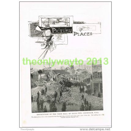 DESTRUCTION OF TOWN HALL, FALLS CITY, LOUISVILLE, USA, Book Illustration c1895