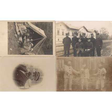 Camping Sea Captain Clowns French Station Staff 4x Old Photo Postcard s