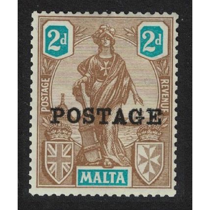 Malta 'POSTAGE' Ovpt 2d brown and blue 1926 MNH SG#147