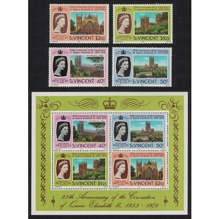 St. Vincent 25th Anniversary of Coronation 4v+MS 1978 MNH SG#556-MS560