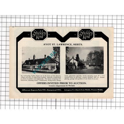 Ayot St Lawrence Hertfordshire House Sale Advert - 1980 Clipping