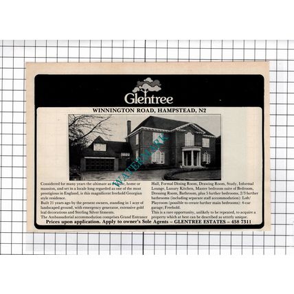 Winnington Road Hampstead London N2 House Sale Advert - 1980 Clipping