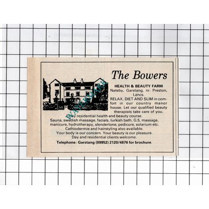 The Bowers Nateby Garstang Lancashire Health Farm - 1980 Small Advert