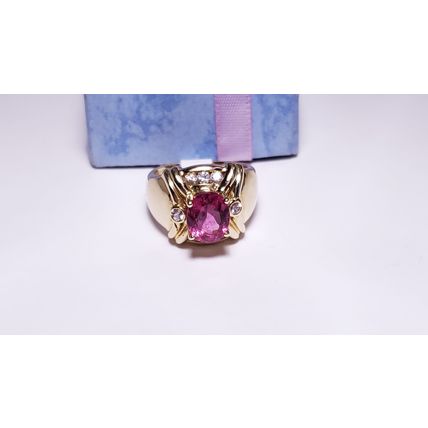 Estate 1.8ctw Natural AA Pink Tourmaline/ White Topaz 14Kt Y/Gold 9.3g Ring22414