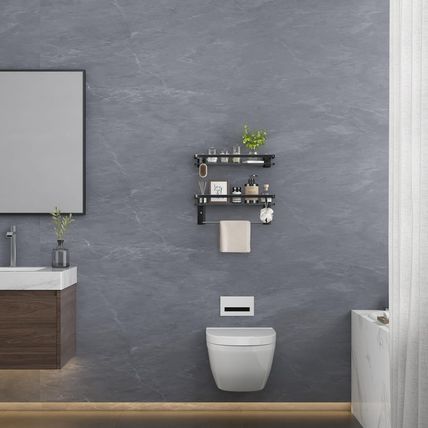 VOLPONE Glass Shelf for Bathroom 15.7 in Black Bathroom Shelves Wall Mounted Tem