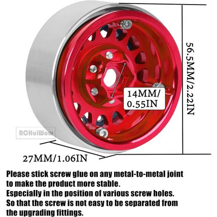 RC 1.9 Beadlock Wheels for 1/10 RC Crawler TRX4 Axia1 SCX10 SCX10 Iii,Alloy Alum