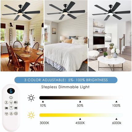 56Inch Black Ceiling Fans with Lights and Remote/App Control, Dimmable LED, Reve