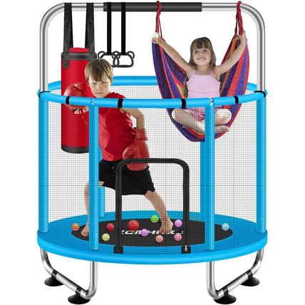 55" Trampoline for Kids with Enclosure, 440Lbs Capacity Indoor & Outdoor Toddler