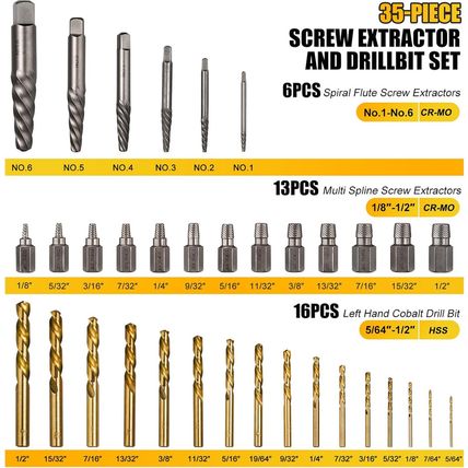 Topec 35-Piece Screw Extractor and Left Hand Drill Bits Set, Easy Out Screw Extr