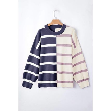 Blue Stripe Colorblock Oversized Sweater